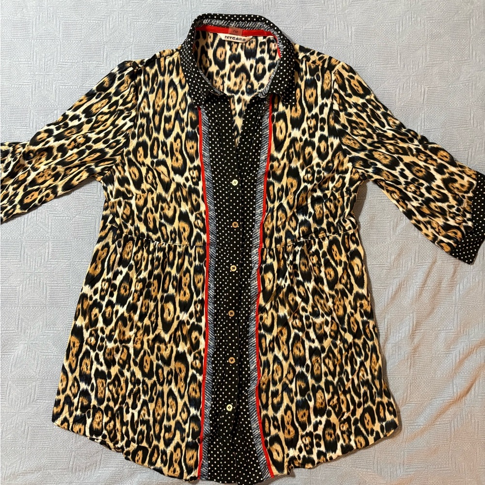 NYGARD‎ Leopard and polka dot Print Button-Up Blouse